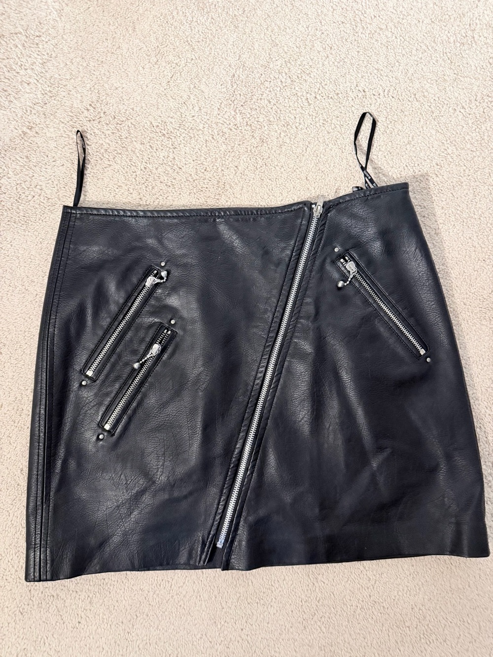 BLANKNYC Black Vegan Leather Asymmetrical Moto Zipper Mini Skirt 30